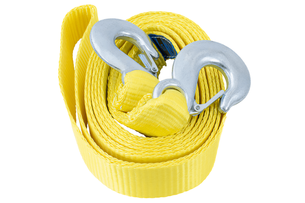 Corde de remorquage UNITRAILER avec crochets, sangle de remorquage 5 m/50 mm/7,5 t jaune